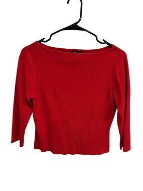 Willi Smith Red 3/4 Sleeve Boat Neck Knit Top Size Medium Rayon Modern Chic